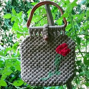 VTG Macreame/Rose Embroidered Clutch Bag